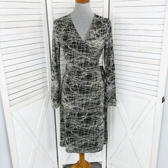 The Limited Dress Womens Medium Black White String Line Wrap Shirt Long Sleeve - Picture 1 of 10